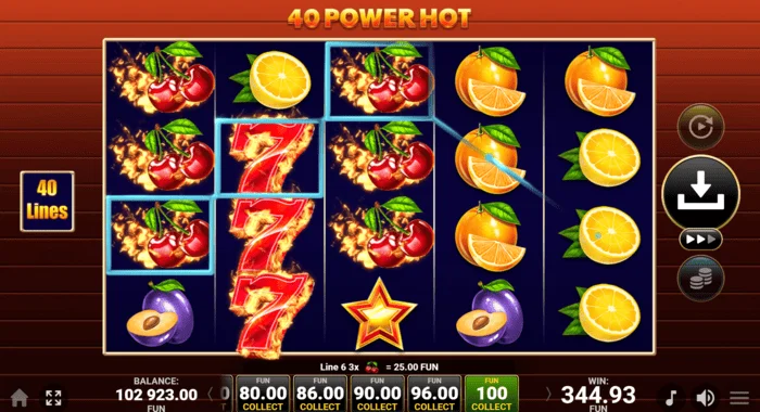 40 Power Hot Coin Boost grundspel vinst